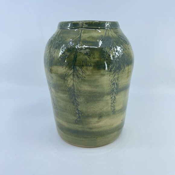 vintage arrigoni studio pottery handcrafted green glazed ceramic vase - Picture 1 of 4